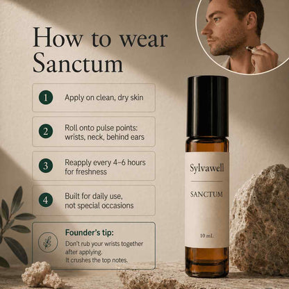 Sylvawell Sanctum 100% natural roll-on perfume, no parfum, no synthetic fragrance, essential oils only, made in Australia