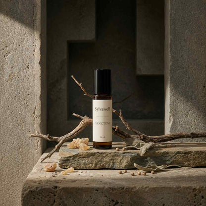 Sylvawell Sanctum natural perfume on ancient stone with frankincense resin - sandalwood, amyris and clary sage